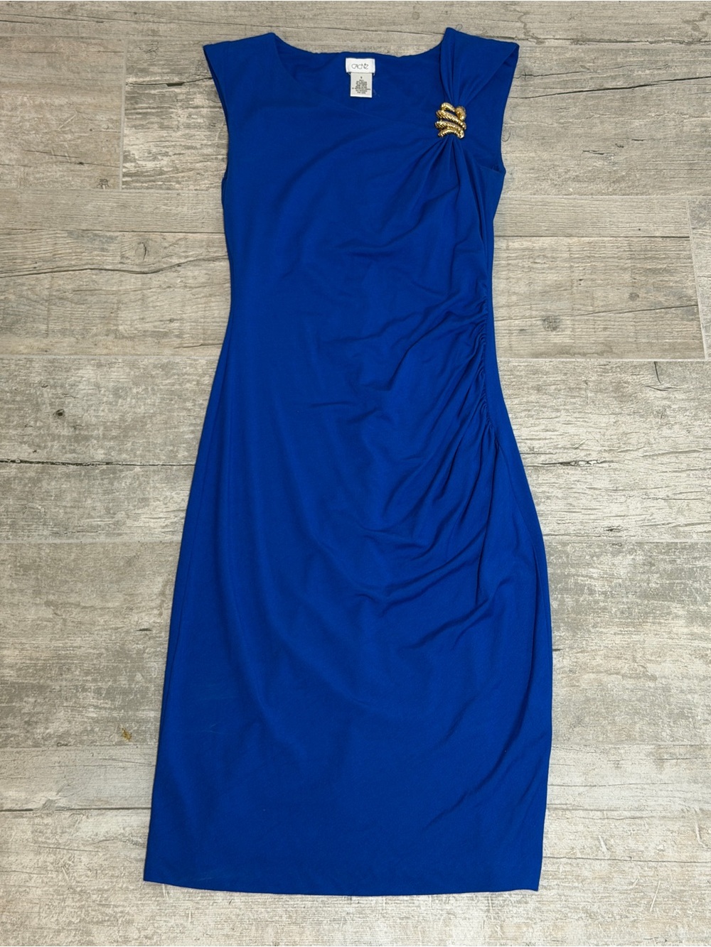 Cache Vintage Bodycon Royal Blue Midi Dress with Gold Snake Detail Sz S